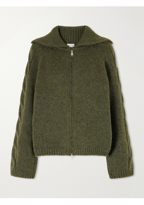 Moncler - Logo-appliqué Cable Wool-blend Cardigan - Green - x small,small,medium,large,x large