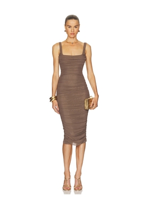 L'AGENCE Anya Shirred Midi Dress in Brown. Size XS. Also in XXS, S, M, L.