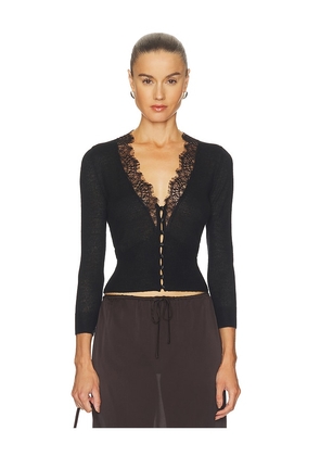 L'AGENCE Eluna Lace Detail Cardigan in Black. Size XS. Also in XXS, S, M, L.
