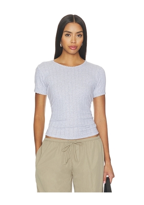 LESET Pointelle Slim Fit Tee in Grey. Size XS. Also in S, M, L.