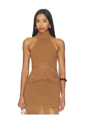 Lovers and Friends Chrissa Halter Fringe Crop Top in Brown. Size XXS. Also in XS, S, M, L, XL.