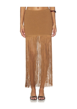 Lovers and Friends Chrissa Fringe Skirt in Brown. Size XXS. Also in XS, S, M, L, XL.