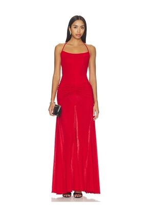 SIEDRES Nensi Ruched Mesh Maxi Dress in Red. Size XS. Also in S, M, L.