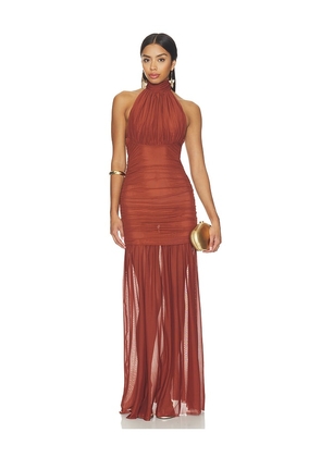 SEROYA Selina Mesh Dress in Brown. Size XXS. Also in XS, S, M, L, XL.