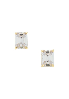 SHASHI Emerald Cut Stud Earrings in Metallic Gold.