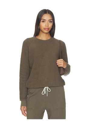 perfectwhitetee Ziggy Inside Out Fleece Long Sleeve Shrunken Crewneck Sweatshirt in Olive. Size XS. Also in S, M, L, XL.