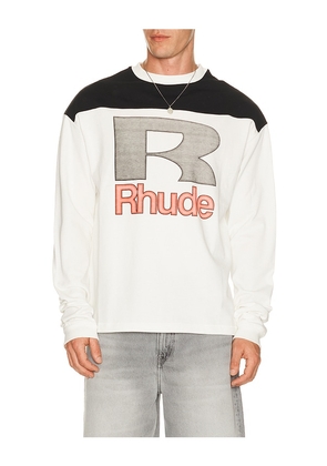 Rhude Racing Panel Long Sleeve Shirt in White. Size S. Also in M, L, XL/1X, XXL/2X.