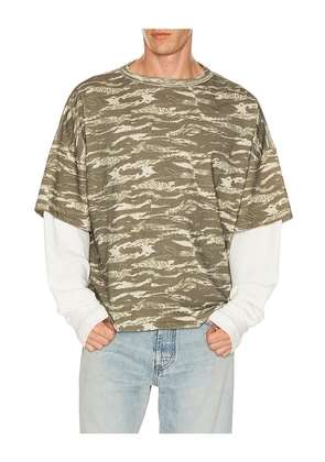 Rhude Tiger Camo Double Layer Tee in Green. Size S. Also in M, L, XL/1X, XXL/2X.