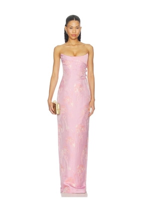 SAU LEE Savie Jacquard Gown in Pink. Size 00. Also in 0, 2, 4, 6, 8, 10, 12.