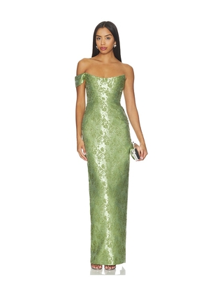 SAU LEE Jackson Jacquard Gown in Green. Size 00. Also in 2, 4, 6, 10, 12.