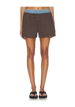 SEROYA Tama Poplin Short in Brown. Size XXS. Also in XS, S, M, L, XL.