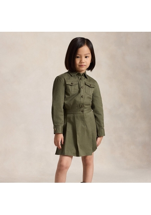 Pleated Cotton Twill Shirtdress