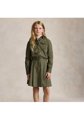 Pleated Cotton Twill Shirtdress