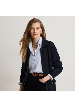 Wool-Blend Rib-Knit Collared Cardigan
