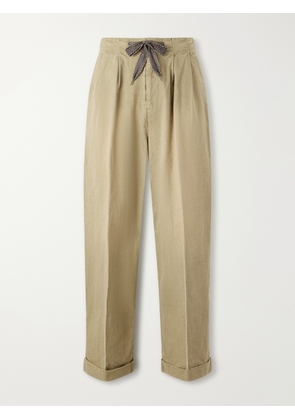 KAPITAL - Easy Straight-Leg Pleated Cotton-Canvas Trousers - Men - Neutrals - 2