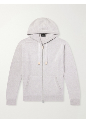 Brioni - Hooded Leather-Trimmed Cashmere Zip-Through Sweater - Men - Gray - IT 46