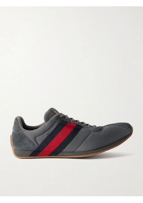 Gucci - Legacy Webbing and Suede-Trimmed Mesh Sneakers - Men - Gray - UK 8