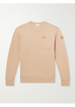 Moncler - Logo-Appliqué Leather-Trimmed Cotton-Blend Jersey Sweatshirt - Men - Neutrals - S