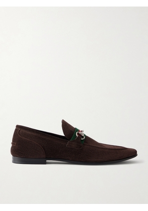Gucci - Como Horsebit-Embellished Web-Trimmed Suede Loafers - Men - Brown - UK 7