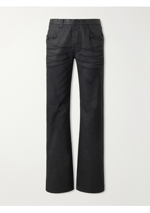 Gucci - Flared Horsebit-Detailed Coated Cotton-Blend Twill Trousers - Men - Black - UK/US 33