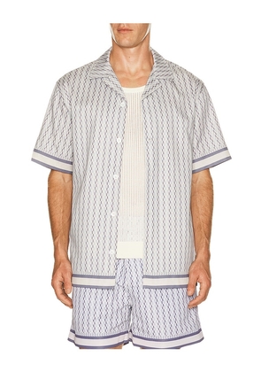 CHE Galliano Border Shirt in Blue. Size S. Also in M, L, XL/1X.
