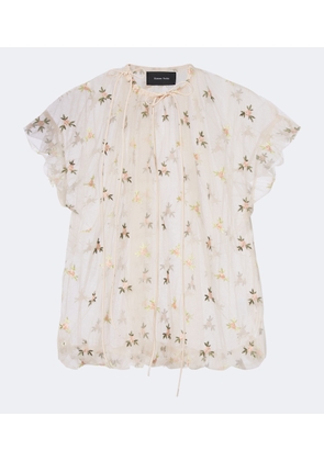 Simone Rocha Embroidered gathered tulle top