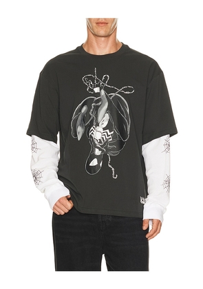 HUF x Spider-Man Web Long Sleeve Double Layer Top in Black. Size S. Also in M, L, XL/1X.