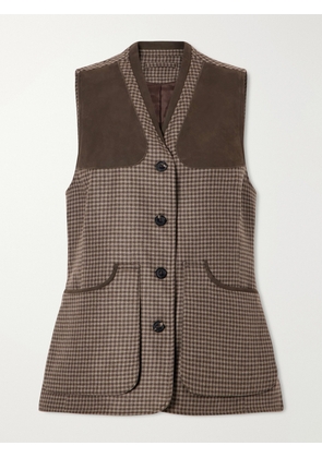 Purdey - Suede-trimmed Checked Wool And Cashmere-blend Tweed Vest - Brown - xx small,x small,small,medium,large