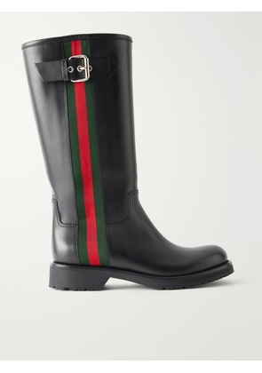 Gucci - Web-detailed Leather Knee Boots - Black - IT36,IT36.5,IT37,IT37.5,IT38,IT38.5,IT39,IT39.5,IT40,IT40.5,IT41