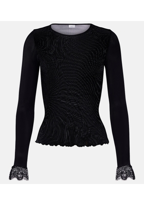 Saint Laurent Lace-trimmed ribbed-knit silk top