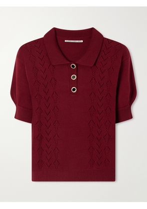 Alessandra Rich - Open-knit Wool Polo Shirt - Burgundy - IT36,IT38,IT40,IT42,IT44