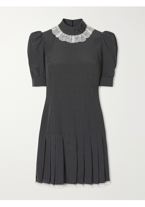 Alessandra Rich - Pleated Lace-trimmed Polka-dot Silk-crepe De Chine Mini Dress - Black - IT38,IT40,IT42,IT44,IT46