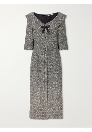 Alessandra Rich - Bow-detailed Silk-trimmed Tweed Midi Dress - Gray - IT38,IT40,IT42,IT44,IT46