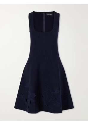 Oscar de la Renta - Laser-cut Embroidered Knitted Mini Dress - Blue - small,medium,large,x large