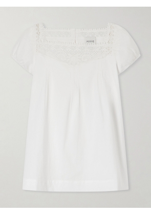 Posse - Veda Broderie Anglaise-trimmed Organic Cotton-poplin Top - White - xx small,x small,small,medium,large,x large,xx large