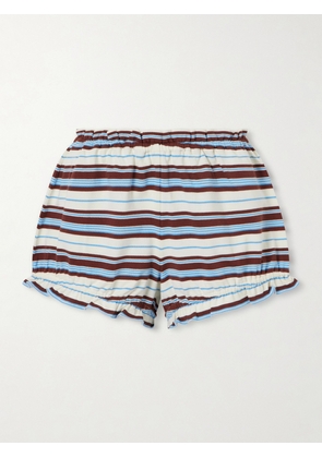 Posse - Nadine Striped Ruffled Cotton-jersey Shorts - Brown - xx small,x small,small,medium,large,x large,xx large