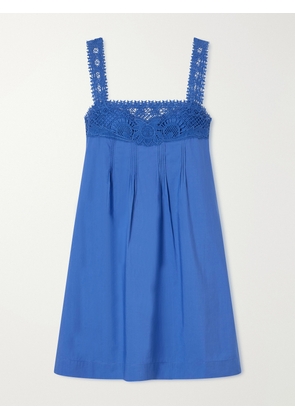Posse - Veda Broderie Anglaise Organic Cotton Poplin Mini Dress - Blue - xx small,x small,small,medium,large,x large