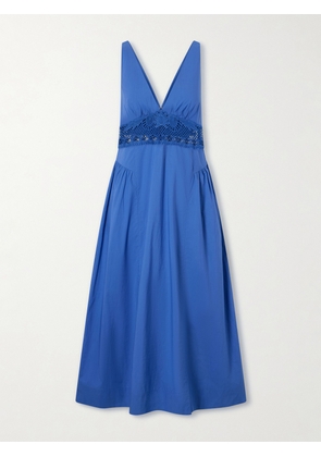 Posse - Veda Broderie Anglaise Organic Cotton Poplin Midi Dress - Blue - xx small,x small,small,medium,large,x large