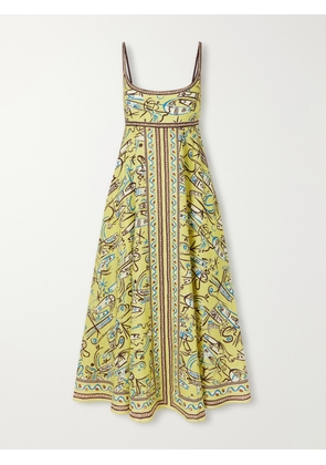 ALÉMAIS - Fish Sticks Printed Linen Midi Dress - Yellow - UK 6,UK 8,UK 10,UK 12,UK 14