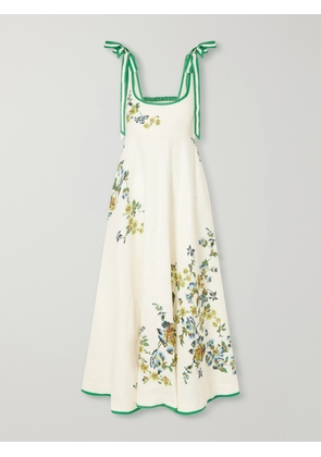 ALÉMAIS - Phyllis Ballet Floral-print Linen Midi Dress - Neutrals - UK 4,UK 6,UK 8,UK 10,UK 12,UK 14
