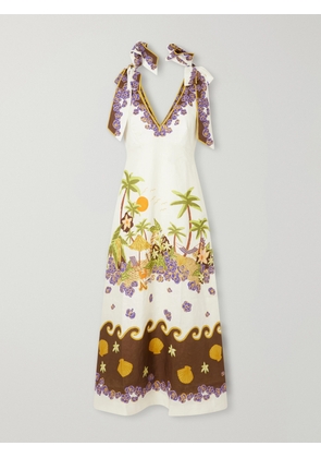 ALÉMAIS - Island Cove Ballet Day Printed Linen Midi Dress - Neutrals - UK 6,UK 8,UK 10,UK 12,UK 14