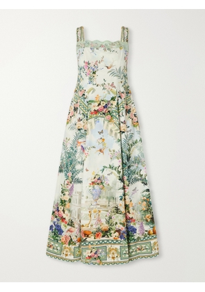 Camilla - Art For The Empress Lace-trimmed Printed Cotton-blend Midi Dress - Multi - x small,small,medium,large,x large,xx large