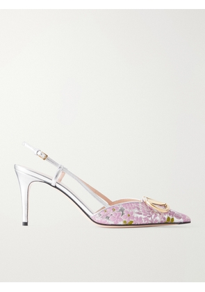 Valentino Garavani - Vlogo Signature 80 Leather-trimmed Metallic Floral-jacquard Pumps - Pink - IT36,IT37,IT38,IT39,IT40,IT41,IT42