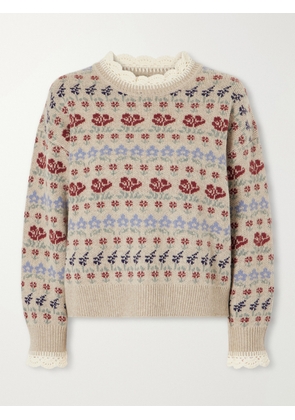 Sea - Preston Crochet-trimmed Floral-intarsia Wool-blend Sweater - Multi - xx small,x small,small,medium,large,x large