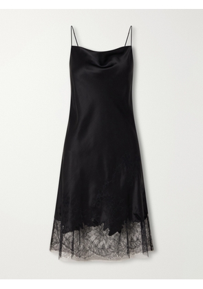 Carine Gilson - Lace-trimmed Silk-satin Midi Dress - Black - x small,small,medium,large