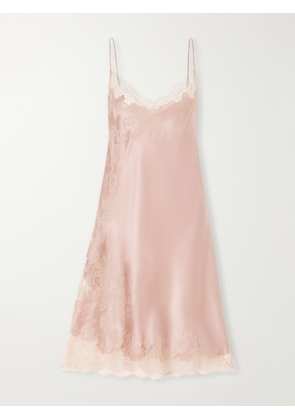 Carine Gilson - Lace-trimmed Silk-satin Midi Dress - Neutrals - x small,small,medium,large