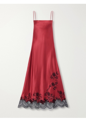 Carine Gilson - Lace-trimmed Silk-satin Maxi Dress - Red - x small,small,medium,large