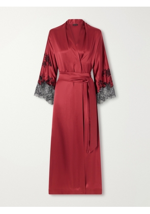 Carine Gilson - Belted Lace-embroidered Silk-satin Robe - small,medium,large