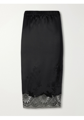 Carine Gilson - Lace-trimmed Silk-satin Skirt - Black - x small,small,medium,large
