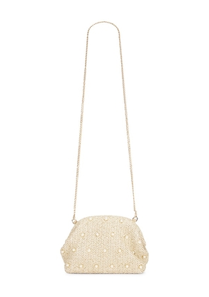 olga berg Kaia Studded Woven Clutch in Neutral.